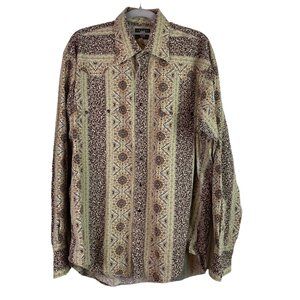 Pearl Snap Mens Shirt Cowboy Equipment Vintage 80s Western Rodeo Size L Cotton